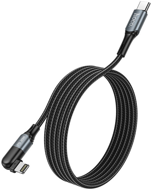 Hoco U100 USB-C naar Apple Lightning Draaibare Haakse Kabel 20W Zwart afbeelding 1