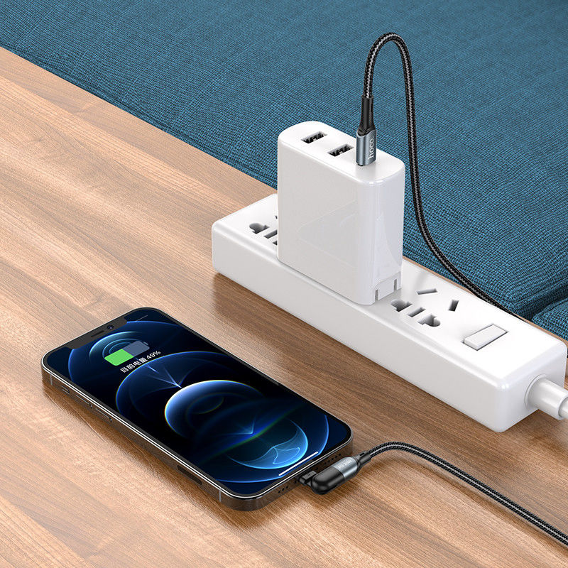 Hoco U100 USB-C naar Apple Lightning Draaibare Haakse Kabel 20W Zwart afbeelding 6