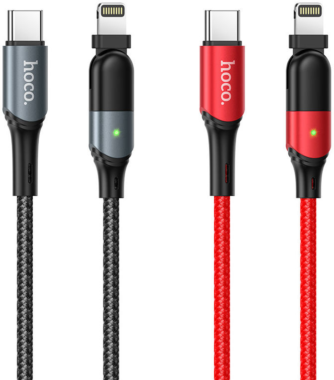 Hoco U100 USB-C naar Apple Lightning Draaibare Haakse Kabel 20W Zwart afbeelding 3