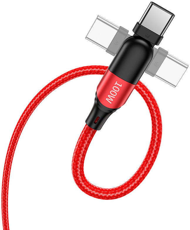 Hoco U100 USB-C naar USB-C Haakse Draaibare Kabel 100W 1.5 Meter Rood afbeelding 2