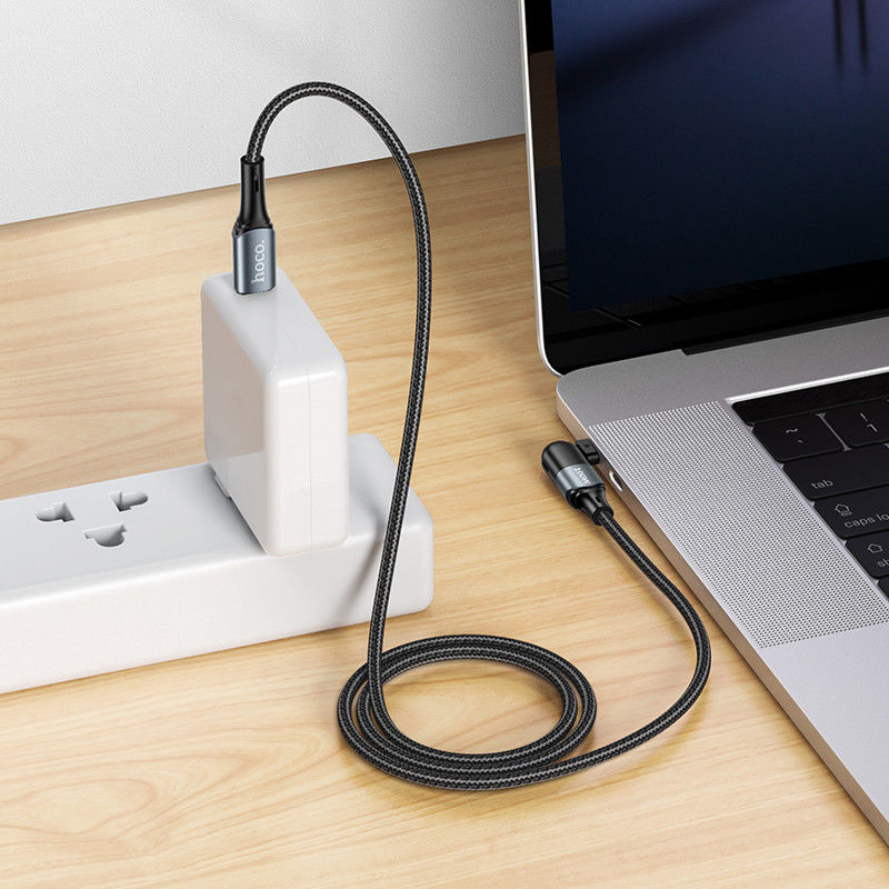 Hoco U100 USB-C naar USB-C Haakse Draaibare Kabel 100W 1.5 Meter Rood afbeelding 6