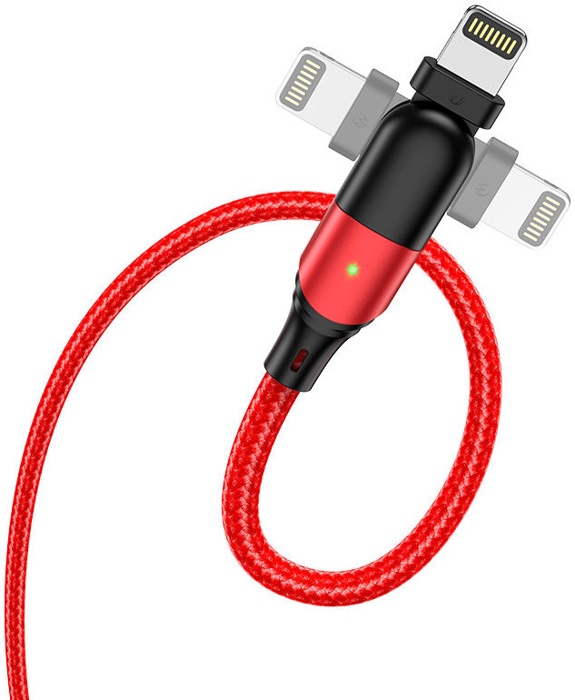 Hoco U100 USB-A naar Apple Lightning Haakse Draaibare Kabel Rood afbeelding 2
