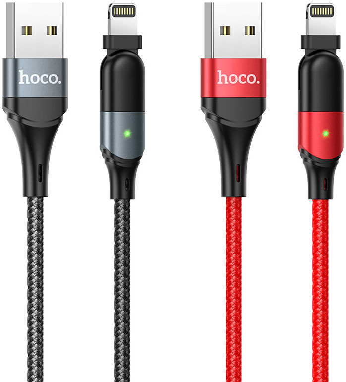 Hoco U100 USB-A naar Apple Lightning Haakse Draaibare Kabel Rood afbeelding 3