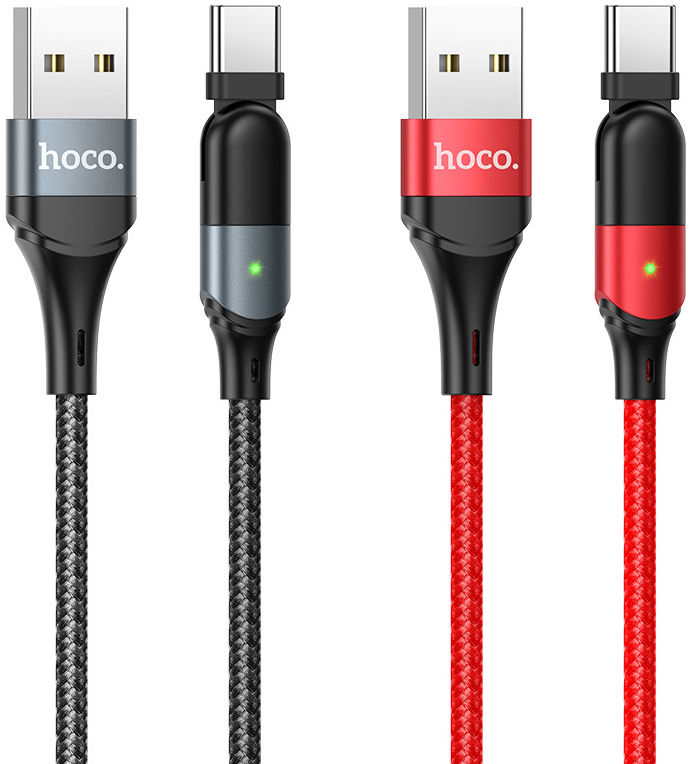 Hoco U100 USB-A naar USB-C Haakse Draaibare Kabel 1.2 Meter Rood afbeelding 2