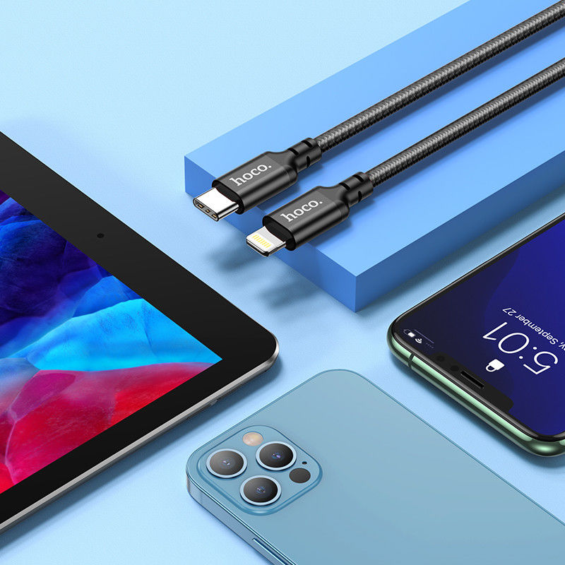 Hoco 20W PD Gevlochten USB-C naar Lightning Kabel 2M Fast Charge Zwart afbeelding 5