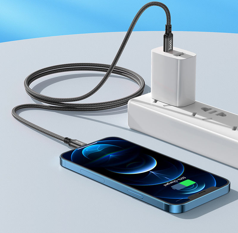 Hoco 20W PD Gevlochten USB-C naar Lightning Kabel 2M Fast Charge Zwart afbeelding 4