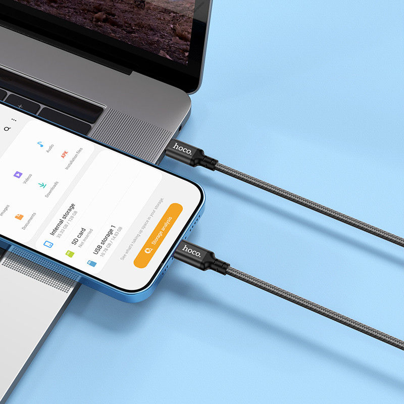 Hoco 20W PD Gevlochten USB-C naar Lightning Kabel 2M Fast Charge Zwart afbeelding 3
