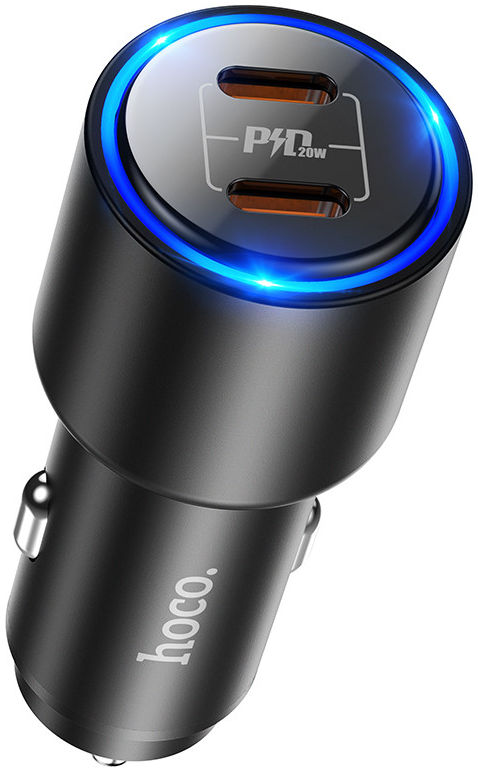 Hoco Dubbele USB-C Autolader 40W met Power Delivery Snellader Zwart afbeelding 1