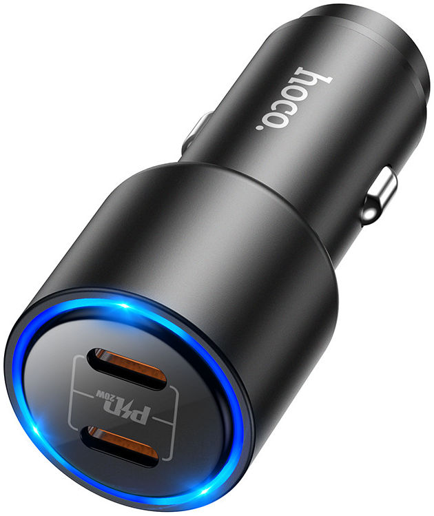 Hoco Dubbele USB-C Autolader 40W met Power Delivery Snellader Zwart afbeelding 2