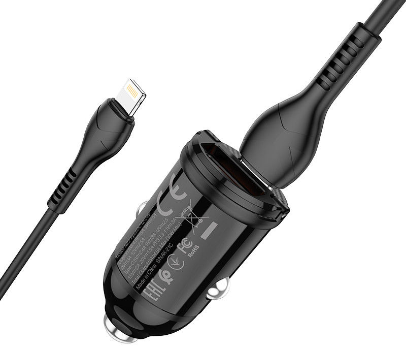 Hoco Dubbele 30W PD Autolader + USB-C naar Lightning kabel Zwart afbeelding 3