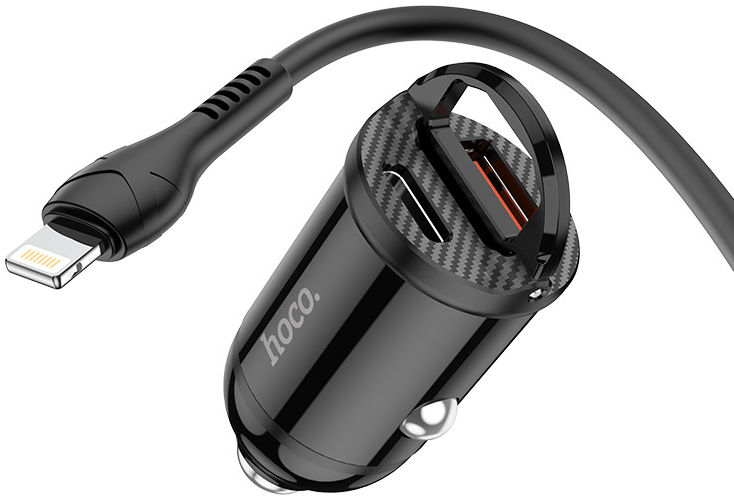 Hoco Dubbele 30W PD Autolader + USB-C naar Lightning kabel Zwart afbeelding 4