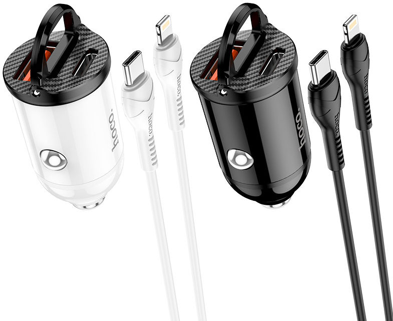 Hoco Dubbele 30W PD Autolader + USB-C naar Lightning kabel Zwart afbeelding 8