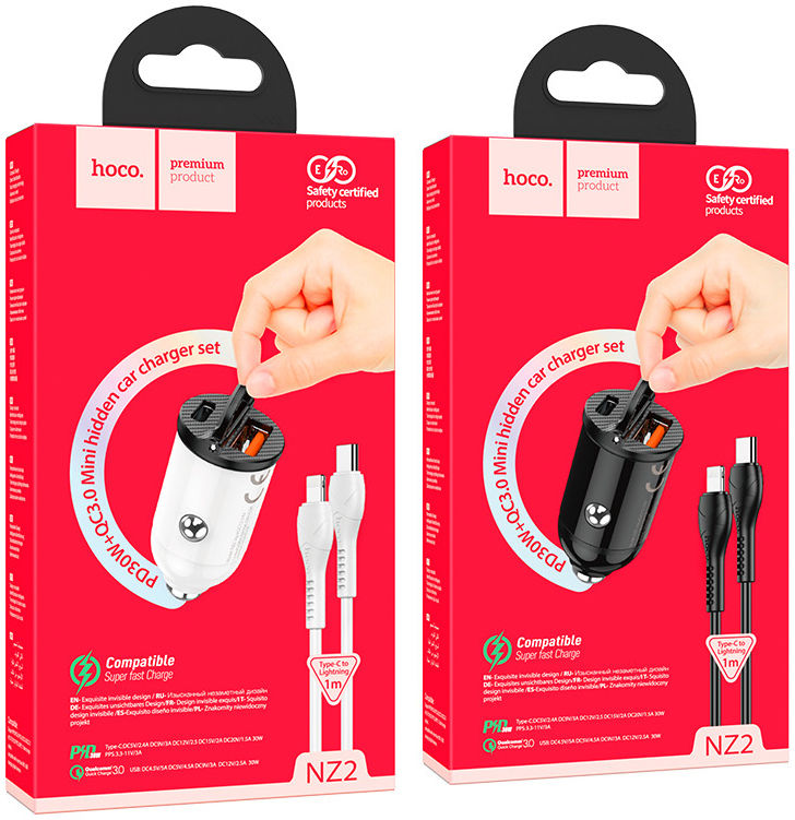 Hoco Dubbele 30W PD Autolader + USB-C naar Lightning kabel Wit afbeelding 7