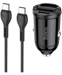 Hoco 4.8A Auto Snellader 30W met QC en PD 3.0 + USB-C Kabel 1M Zwart