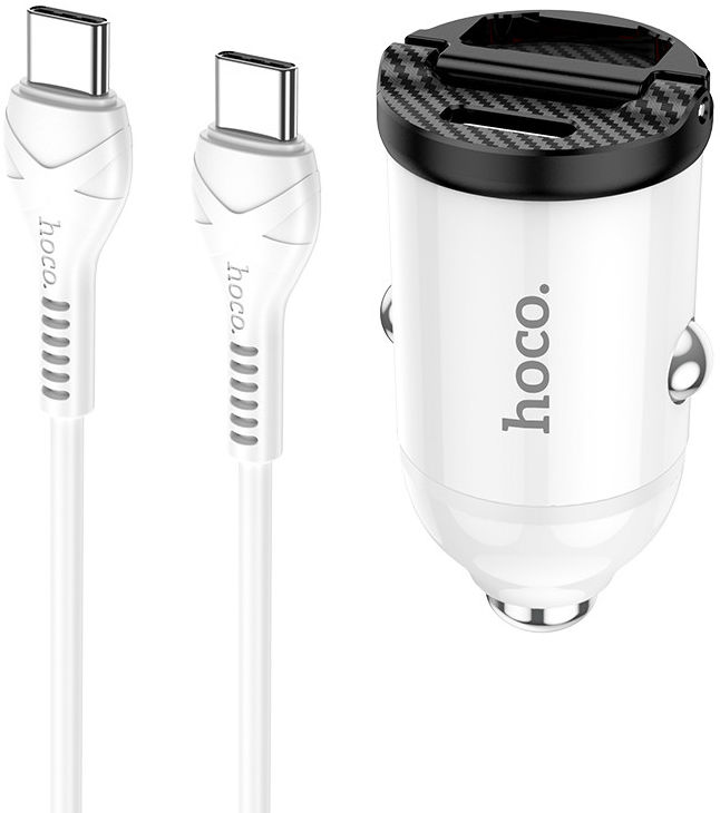 Hoco 4.8A Auto Snellader 30W met QC en PD 3.0 + USB-C Kabel 1M Wit afbeelding 1