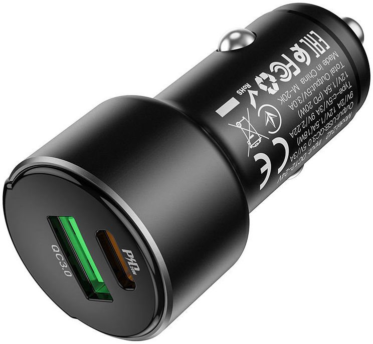 Hoco 3A Fast Charge Autolader met Quick Charge 3.0 en 20W PD Grijs afbeelding 2