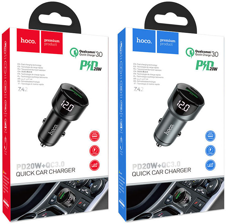 Hoco 3A Fast Charge Autolader met Quick Charge 3.0 en 20W PD Grijs afbeelding 6