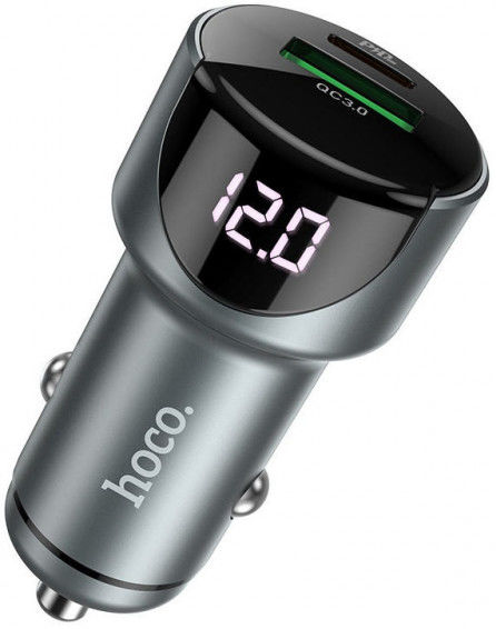 Hoco 3A Fast Charge Autolader met Quick Charge 3.0 en 20W PD Grijs afbeelding 1