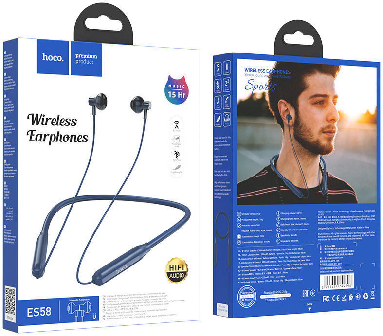 Hoco Bluetooth Draadloze Sport Oordopjes Blauw afbeelding 6