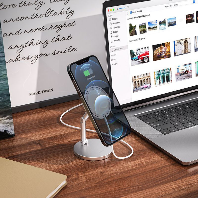 Hoco PH39 Verstelbare Houder voor Apple MagSafe Zilver afbeelding 2