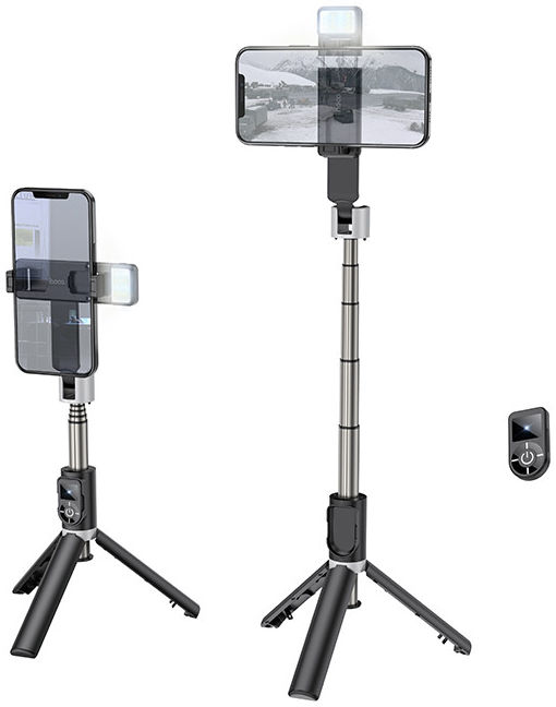 Hoco Universele Tripod Statief / Selfie Stick Houder met Lamp afbeelding 8