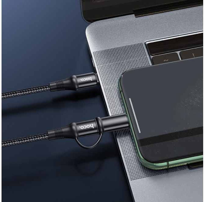 Hoco X50 2-in-1 USB-C naar USB-C / Apple Lightning 1 Meter Zwart afbeelding 5