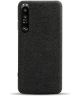 Sony Xperia 1 III Hoesje Hard Plastic Stof Textuur Back Cover Zwart