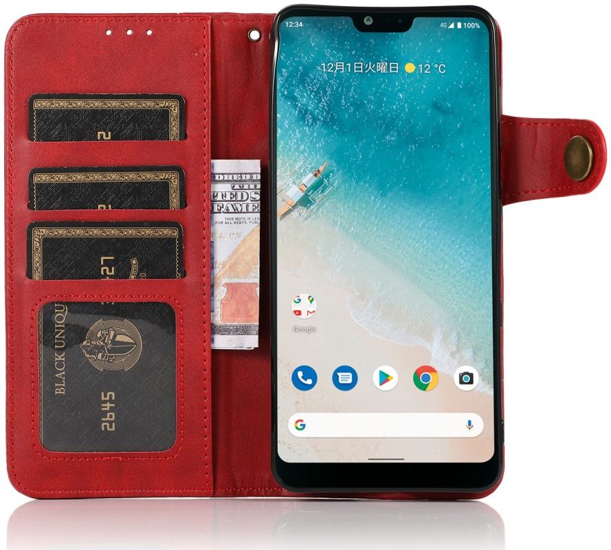 Motorola Moto G100 Hoesje Portemonnee met Drukknoop Sluiting Rood afbeelding 3