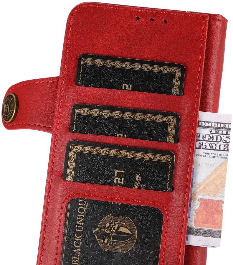 Motorola Moto G100 Hoesje Portemonnee met Drukknoop Sluiting Rood afbeelding 5