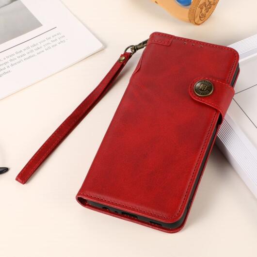 Motorola Moto G100 Hoesje Portemonnee met Drukknoop Sluiting Rood afbeelding 4