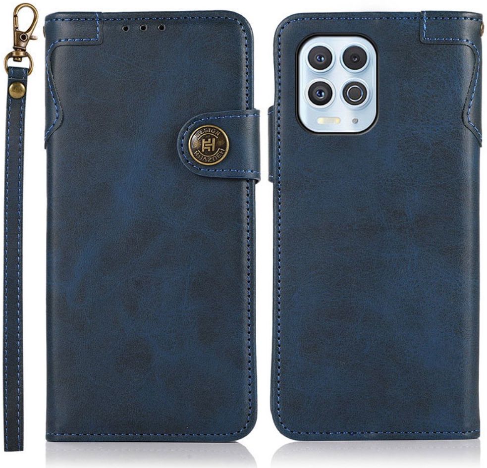 Motorola Moto G100 Hoesje Portemonnee met Drukknoop Sluiting Blauw afbeelding 6