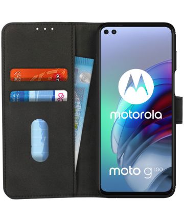 KHAZNEH Motorola Moto G100 Hoesje Retro Wallet Book Case Zwart Hoesjes