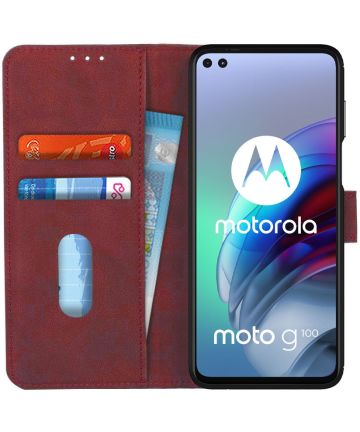 KHAZNEH Motorola Moto G100 Hoesje Retro Wallet Book Case Rood Hoesjes