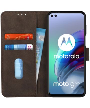 KHAZNEH Motorola Moto G100 Hoesje Retro Wallet Book Case Bruin Hoesjes