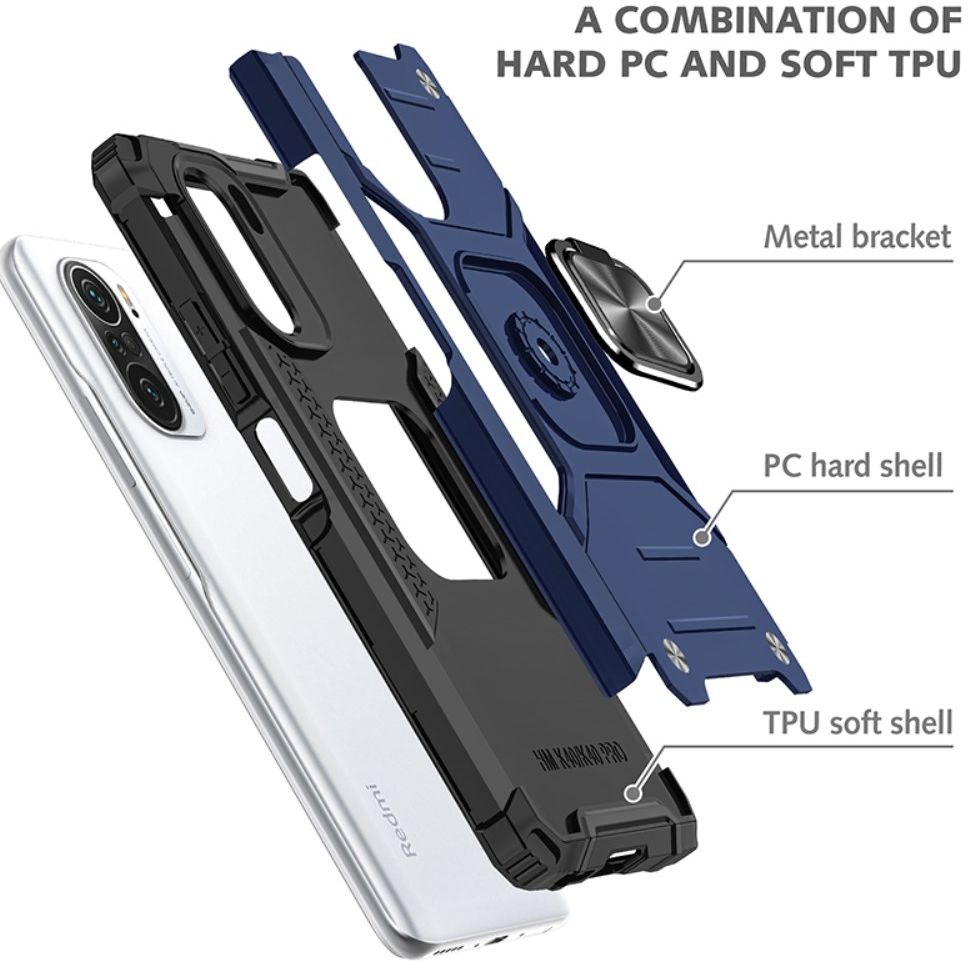 Xiaomi Mi 11i / Poco F3 Hoesje Magnetische Ring Kickstand Blauw afbeelding 3