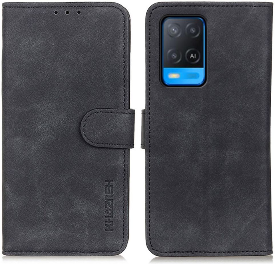 KHAZNEH Oppo A54 5G Hoesje Hoesje Retro Wallet Book Case Zwart afbeelding 3