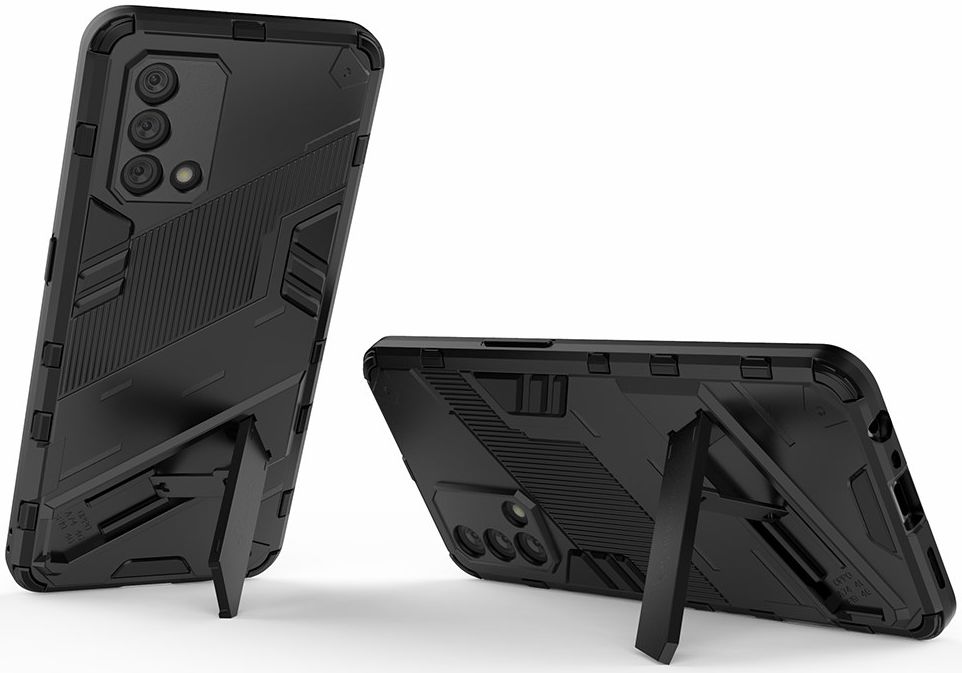 Oppo A74 4G Hoesje Hybride Back Cover met Kickstand Zwart afbeelding 4