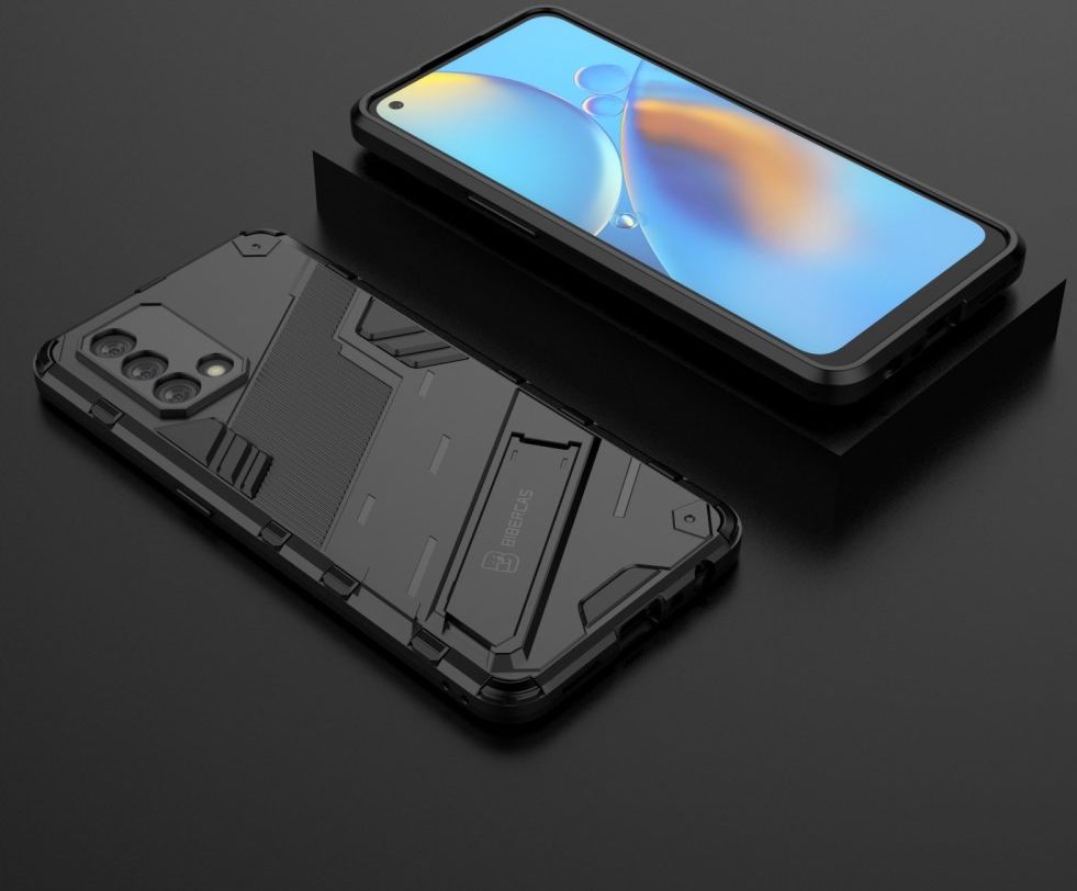 Oppo A74 4G Hoesje Hybride Back Cover met Kickstand Zwart afbeelding 7