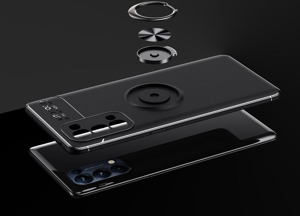 Oppo A74 5G Hoesje Metalen Magnetische Ring Kickstand Zwart afbeelding 6