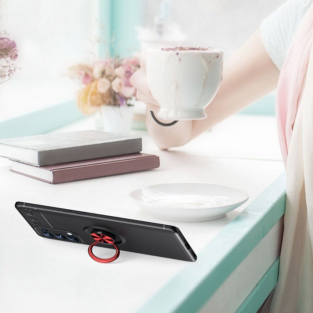 Oppo A74 5G Hoesje Metalen Magnetische Ring Kickstand Zwart afbeelding 8