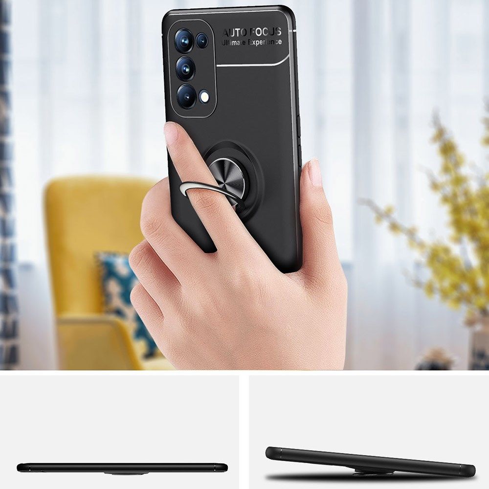 Oppo A74 5G Hoesje Metalen Magnetische Ring Kickstand Zwart afbeelding 9