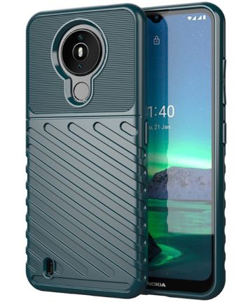 Nokia 1.4 Hoesje Twill Thunder Texture Back Cover Groen Hoesjes