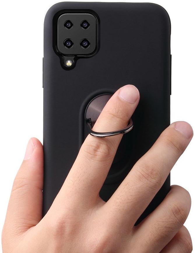 Samsung Galaxy A12 Hoesje met Metalen Magnetische Ring Kickstand Zwart afbeelding 2