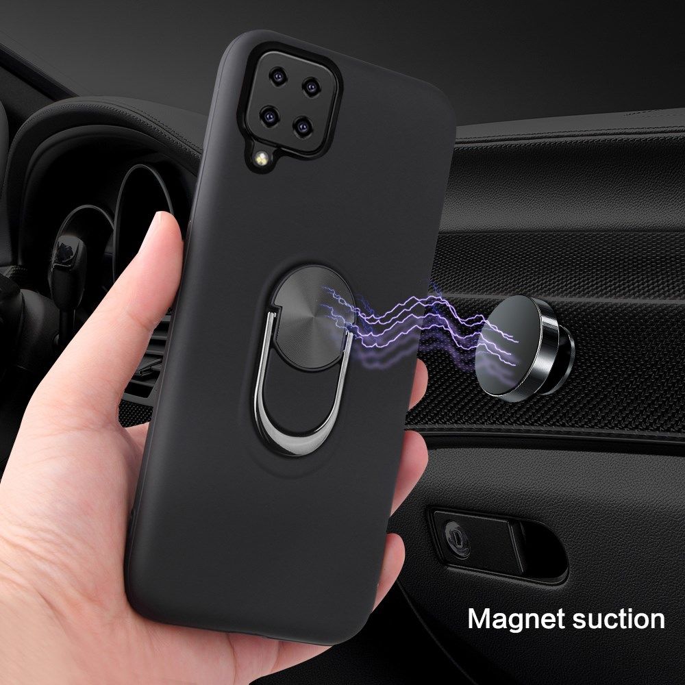 Samsung Galaxy A12 Hoesje met Metalen Magnetische Ring Kickstand Zwart afbeelding 8