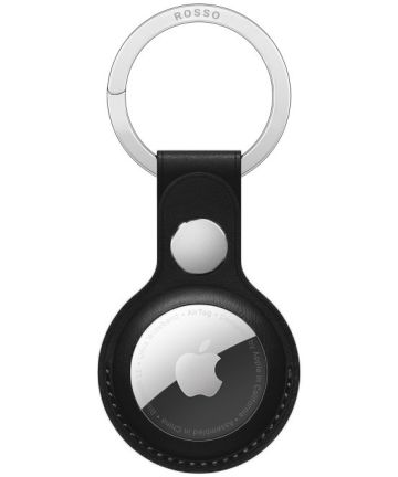 Rosso Element Apple AirTag Sleutelhanger Kunstleer Hoesje Zwart Hoesjes