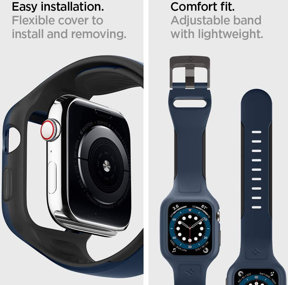 Spigen Liquid Air Pro Apple Watch 44MM Hoesje met Band Siliconen Blauw afbeelding 8