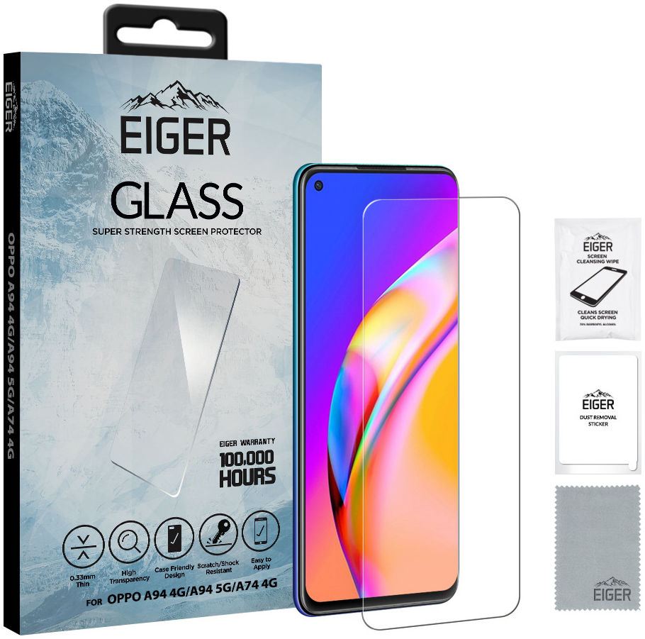 Eiger Oppo A94 5G Tempered Glass Case Friendly Screen Protector Plat afbeelding 1