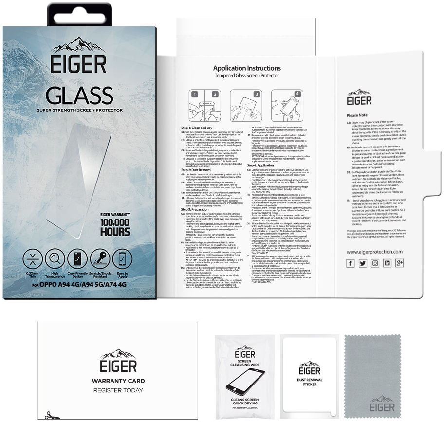 Eiger Oppo A94 5G Tempered Glass Case Friendly Screen Protector Plat afbeelding 4