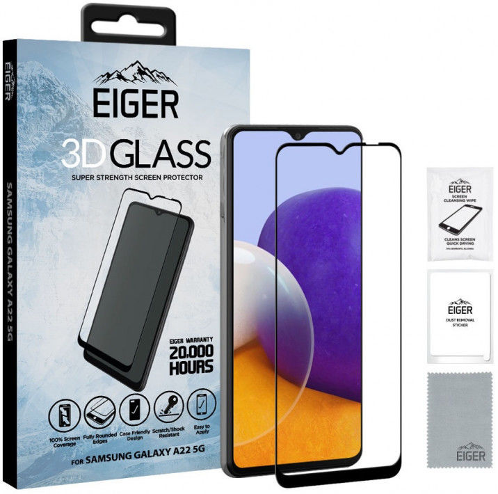 Eiger Samsung Galaxy A22 5G Tempered Glass Case Friendly Gebogen afbeelding 1