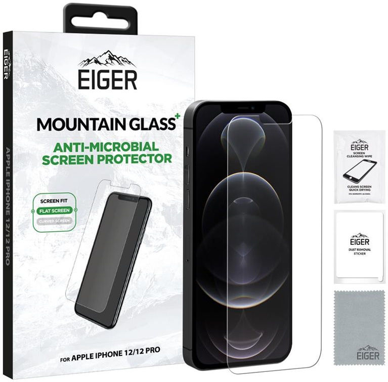 Eiger Plus Apple iPhone 12/12 Pro Screen Protector Antibacterieel Plat afbeelding 1